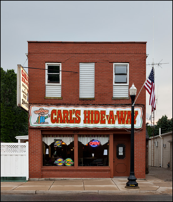 Carls Hide-A-Way Mexican Restaurant in an old brick storefront in the small town of Ida, Michigan.