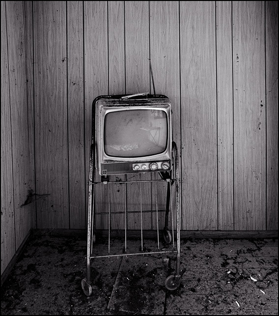 An old General Electric TV from the 1960s in an abandoned farmhouse in rural Indiana.