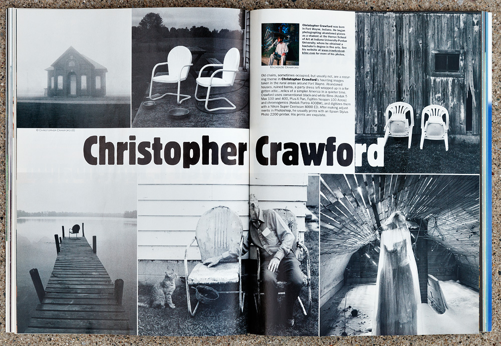 A two page spread of photographs by Christopher Crawford, published in the November 2003 issue of Popular Photography.