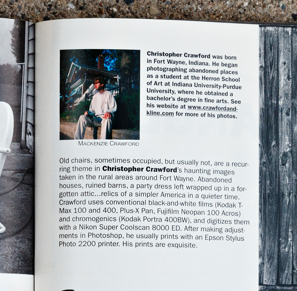 Text from the article featuring photographs by Christopher Crawford in the November 2003 issue of Popular Photography. The portrait of Chris was made by his four year old son, MacKenzie Crawford.